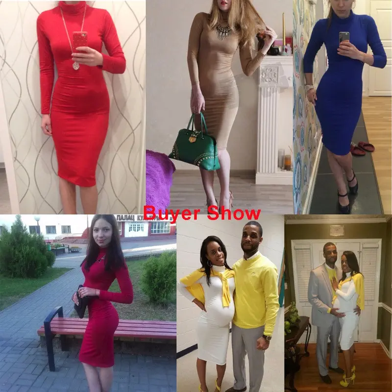 Women Sexy &Club Bodycon Dresses Long Sleeve Solid Slim Fit Warm Dresses Vestidos Zx054 12