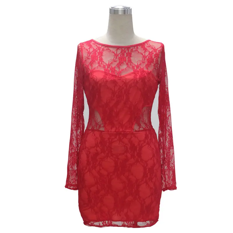 Women Sexy Dress Vestido De Festa Black Halter Lace Long-Sleeved Short Dress Feida 7
