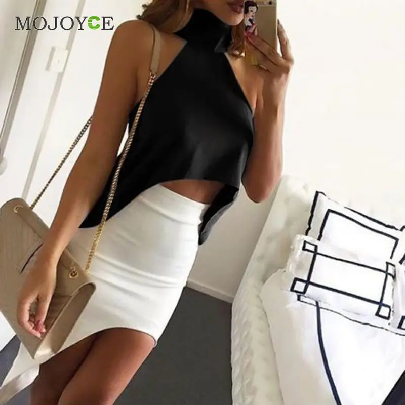 Women Sexy Halter High Neck Casual Sleeveless Fashion Irregular Shirts 1