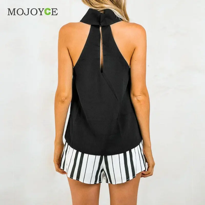 Women Sexy Halter High Neck Casual Sleeveless Fashion Irregular Shirts 7