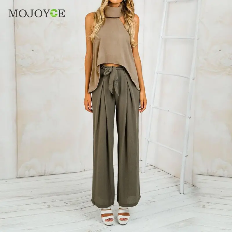 Women Sexy Halter High Neck Casual Sleeveless Fashion Irregular Shirts 9