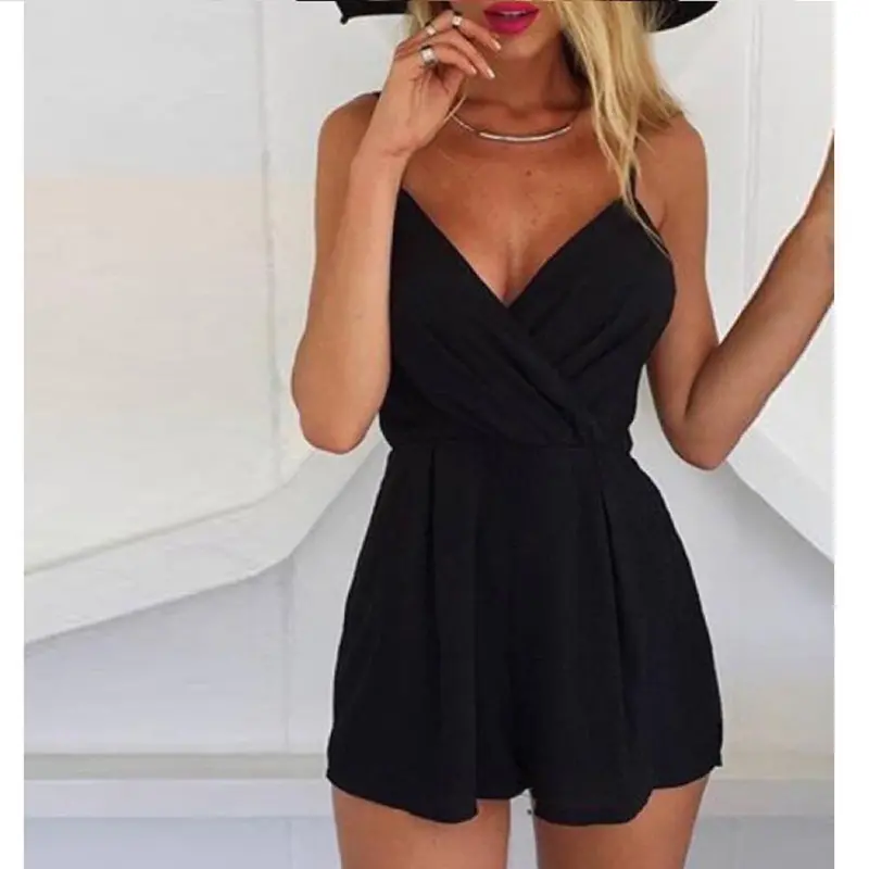 Women Sexy Playsuit Bodycon Party Romper Trousers Clubwear V Neck Black Sleeveless Women Jumpsuit Overalls Bodycon 1