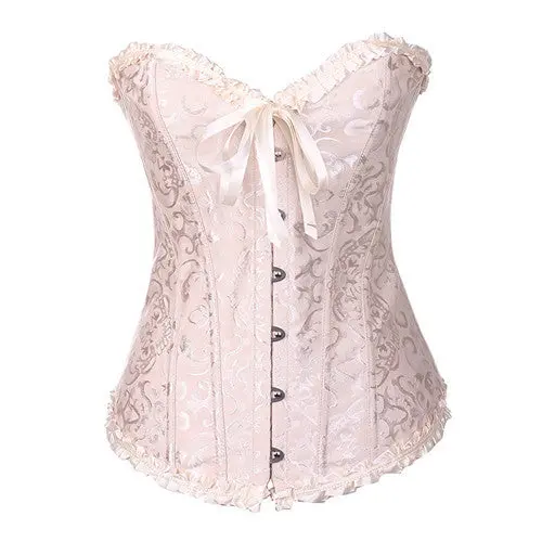 Women Sexy Satin Corset Brocade Floral Bustier Top Lace Up Back Lingerie Bodyshaper Shapewear Waist Training Corsets S~6Xl 1