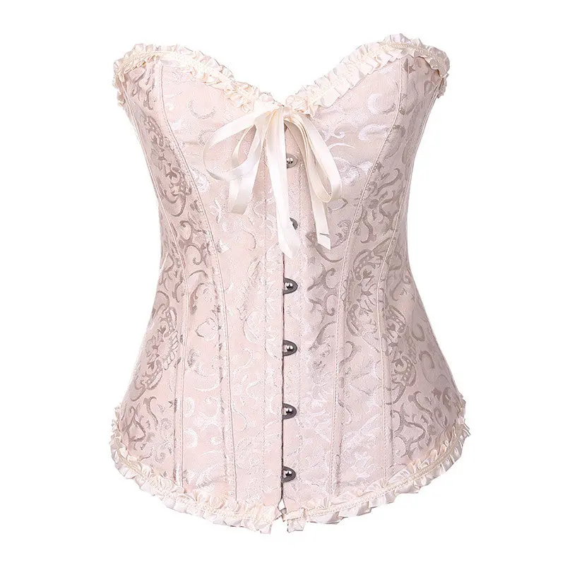 Women Sexy Satin Corset Brocade Floral Bustier Top Lace Up Back Lingerie Bodyshaper Shapewear Waist Training Corsets S~6Xl 10