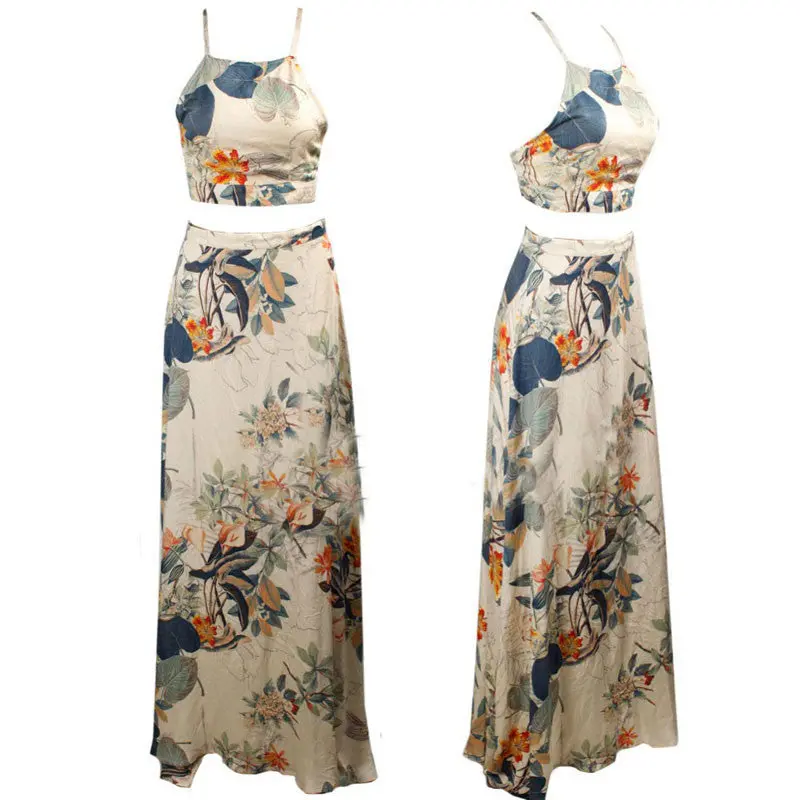 Women Sexy Two Piece Dress Halter Boho Bandage Long Maxi Beach Dress Elegant Lady Party Dresses Sexy Vestidos 2
