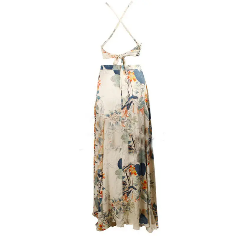 Women Sexy Two Piece Dress Halter Boho Bandage Long Maxi Beach Dress Elegant Lady Party Dresses Sexy Vestidos 3