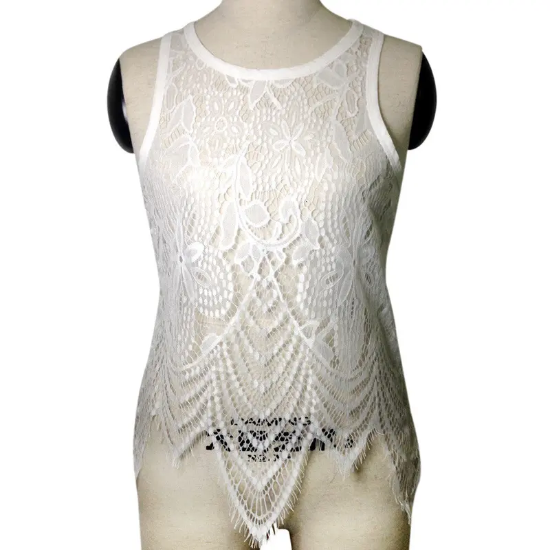 Women Sexy Vest Sleeveless Tank Top Plus Size Xl Lace Hollow Up White Vintage Shirt Beach Sunshine Outwear 4