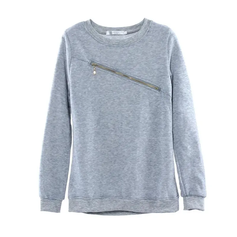 Women Sexy Zipper Leisure Round Neck Sweater Fleece T-Shirt And Trousers Two Pieces Suit Cloth 4