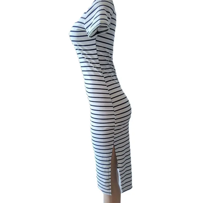 Women Shirt Dress Casual Slim Plus Size Xxl Short Sleeve Striped Oneck Long Dresses Party Casual Vestidos Clubwear 4