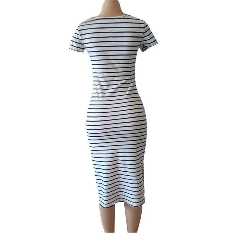 Women Shirt Dress Casual Slim Plus Size Xxl Short Sleeve Striped Oneck Long Dresses Party Casual Vestidos Clubwear 5