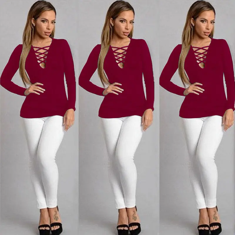 Women Shirt Top Lace Up V Neck Loose Elegant Ladies Tops Long Sleeve Bandage Blusa Shirt Femme 3 Colors Lx060 1