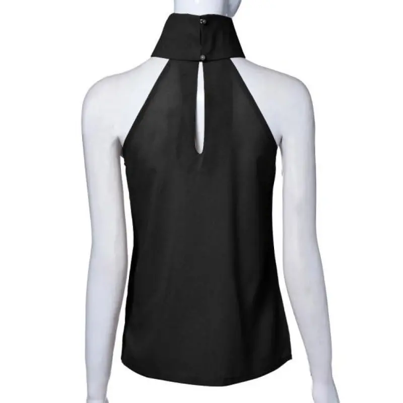 Women Shirts European Fashion Halter Sleeveless Ruffled Neck Blouse Women Elegant Tops 1