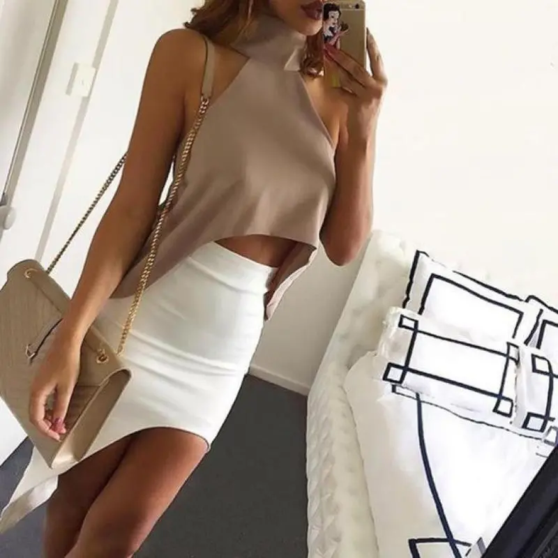 Women Shirts European Fashion Halter Sleeveless Ruffled Neck Blouse Women Elegant Tops 5
