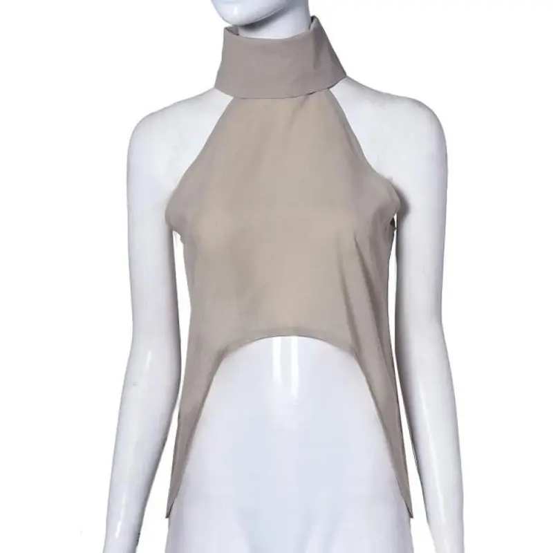 Women Shirts European Fashion Halter Sleeveless Ruffled Neck Blouse Women Elegant Tops 8
