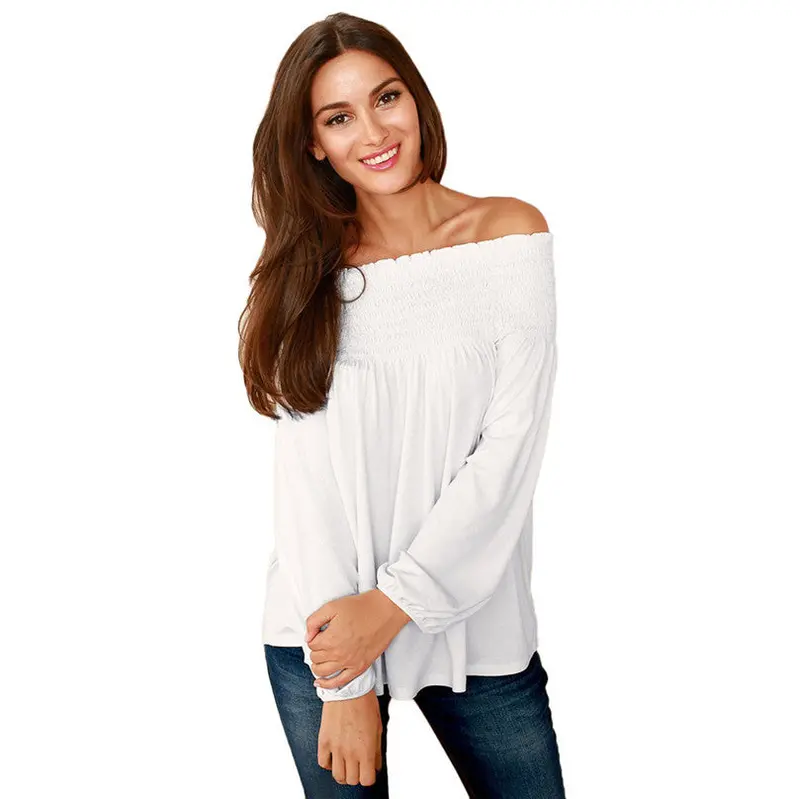 Women Shirts Off Shoulder Casual Loose Long Sleeve Shirt Women White Blouse Chemise Fast Shipping Feida 1