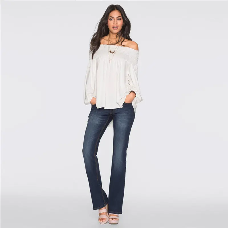 Women Shirts Off Shoulder Casual Loose Long Sleeve Shirt Women White Blouse Chemise Fast Shipping Feida 3