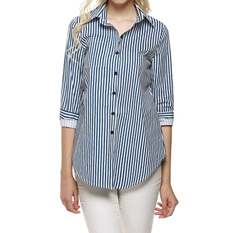 Women Shirts Turn-Down Collar Long Sleeve Tops Street Women Blouses Loose Stripes Blouses Casual Blusas Plus Size 3