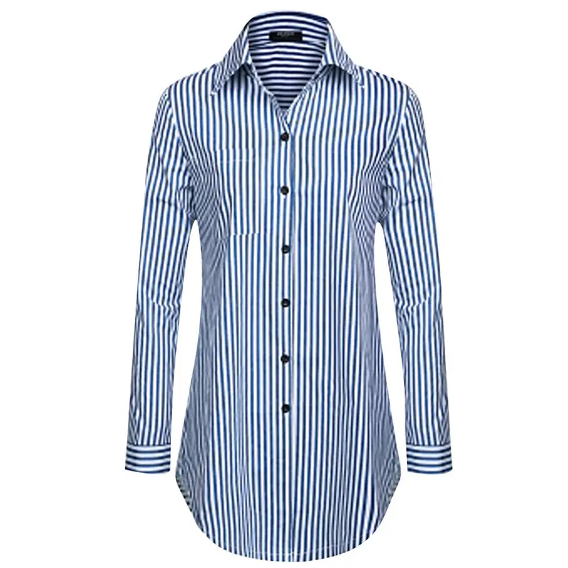 Women Shirts Turn-Down Collar Long Sleeve Tops Street Women Blouses Loose Stripes Blouses Casual Blusas Plus Size 4