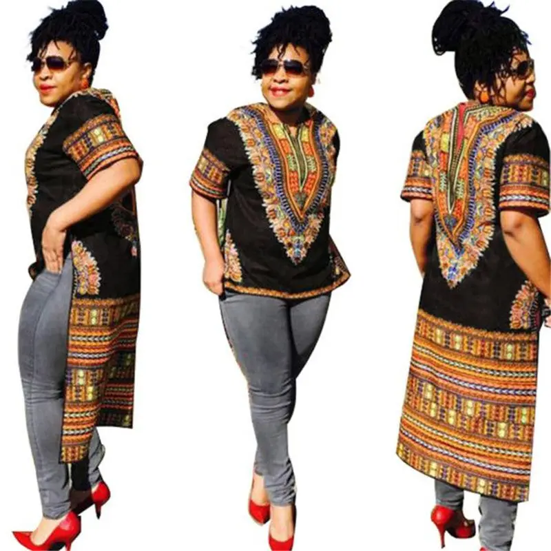 Women Short Sleeve African Print Dress Casual Straight Print Kaftan Dress Fast Shipping Feida 1