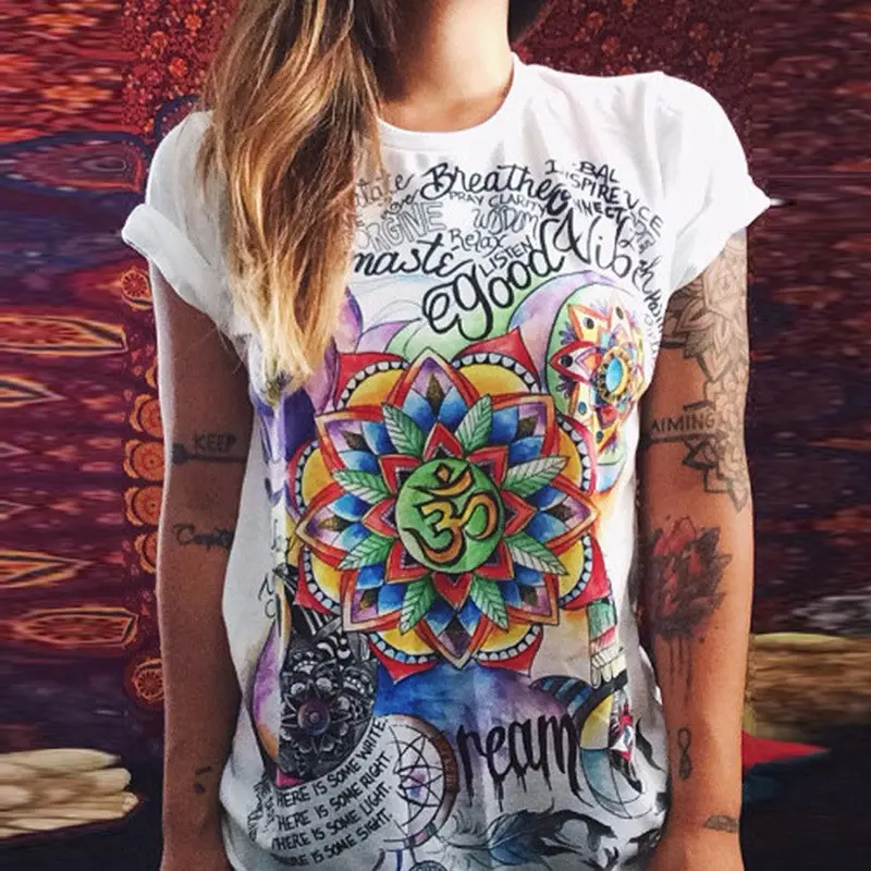 Women Short Sleeve Vintage Printed T Shirt Casual Loose Tee Cartoon Print T Shirt Women Blusa Crop Top 1
