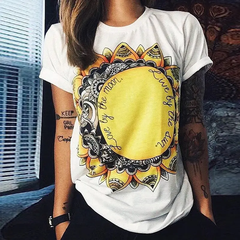 Women Short Sleeve Vintage Printed T Shirt Casual Loose Tee Cartoon Print T Shirt Women Blusa Crop Top 10