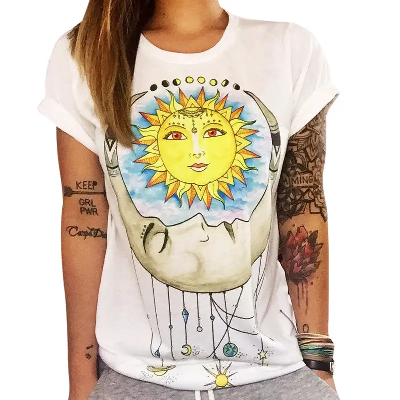 Women Short Sleeve Vintage Printed T Shirt Casual Loose Tee Cartoon Print T Shirt Women Blusa Crop Top 7