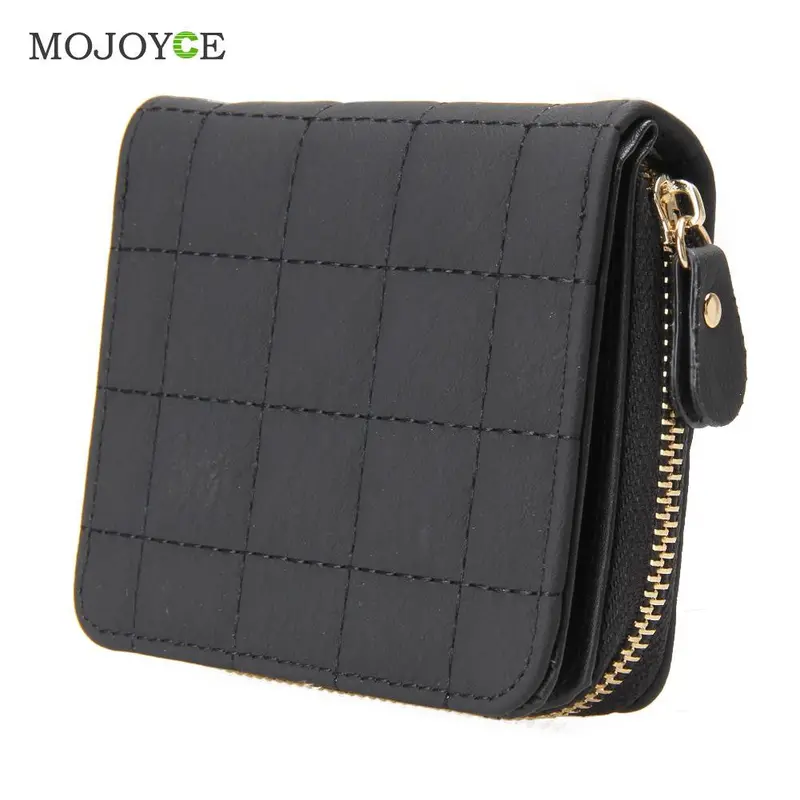 Women Short Wallets Pu Leather Female Plaid Purses Nubuck Card Holder Women Wallets Zipper Clutch Matte Coin Purse Card Holder 1