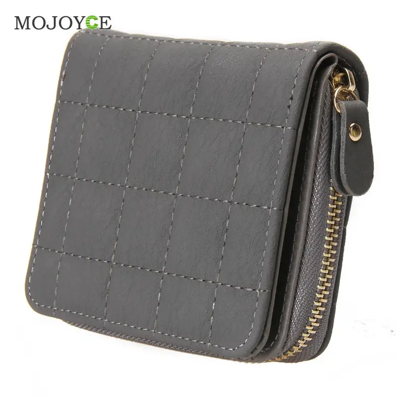 Women Short Wallets Pu Leather Female Plaid Purses Nubuck Card Holder Women Wallets Zipper Clutch Matte Coin Purse Card Holder 2