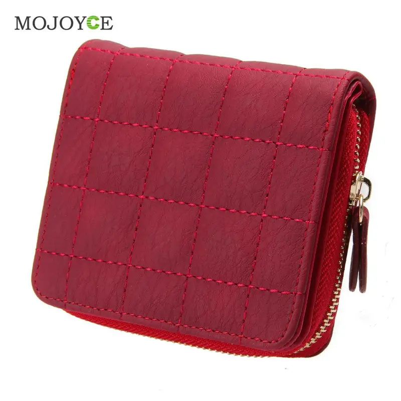 Women Short Wallets Pu Leather Female Plaid Purses Nubuck Card Holder Women Wallets Zipper Clutch Matte Coin Purse Card Holder 5