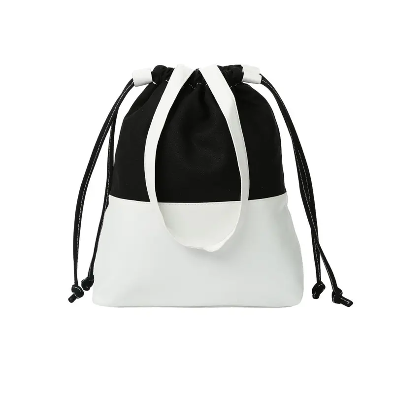 Women Shoulder Bucket Bag Large Capacity Drawstring Bucket Bag Girls Casual Cute Bag Black Canvas Tote Bag Bolsas 1