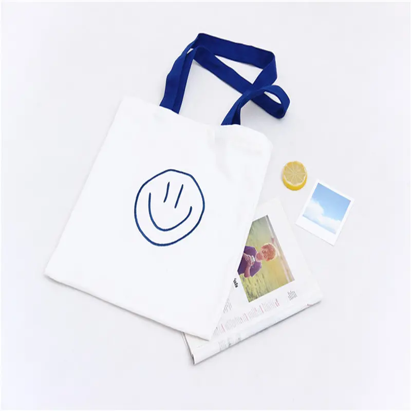 Women Shoulder Tote Bag Smile Embroidery Canvas Cloth Shopping Travel Bag Bolsos Femenina 1