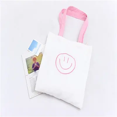 Women Shoulder Tote Bag Smile Embroidery Canvas Cloth Shopping Travel Bag Bolsos Femenina 2