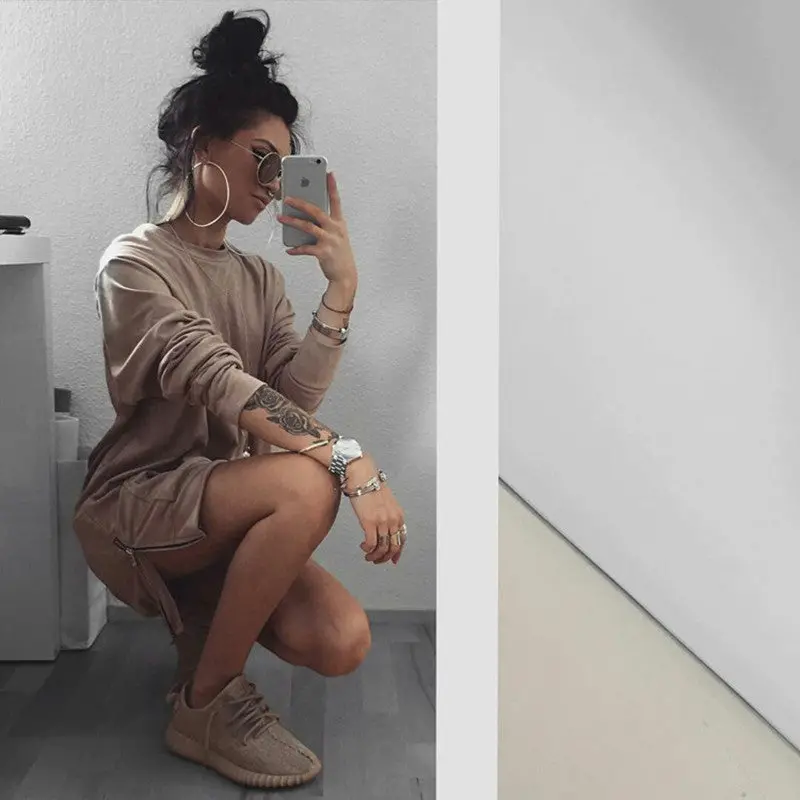 Women Side Zippers Pullover Long Sweatshirts Hoodie Tops Long Sleeve O Neck Solid Slim M0653 1