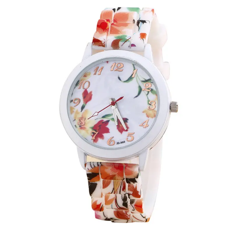 Women Silicone Watch Flower Printed Jelly Dress Relojes Lady Formal Floral Analog Quartz Sweet Girls Clocks 1