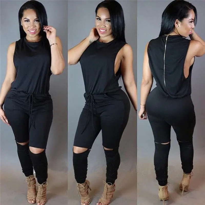 Women Sleeveless Bodycon Clubwear Hole Long Pants Jumpsuit Romper Playsuit Combinaison Fast Shiping Feida 1