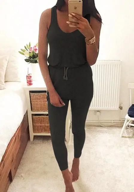 Women Sleeveless Bodycon Playsuit Black Grey Bandage Jumpsuits Overalls Casual Bodysuits Femininos Gv182 6