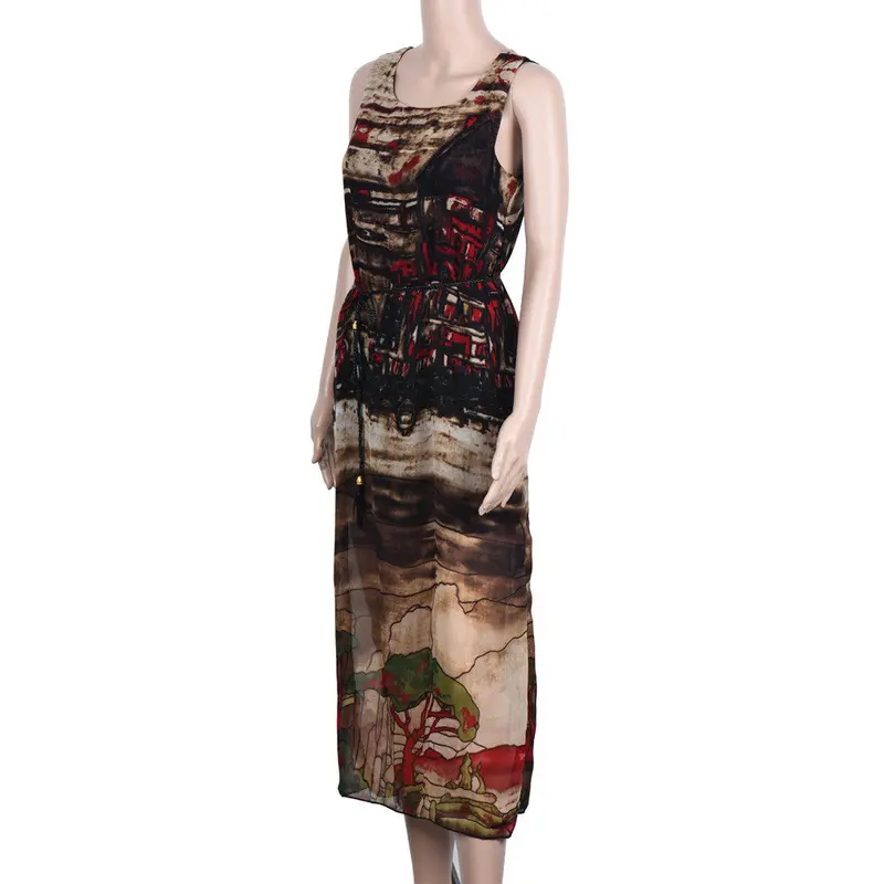 Women Sleeveless Chiffon Long Retro Elegant House Casual Beach Sundress Dress Robe Feida 3