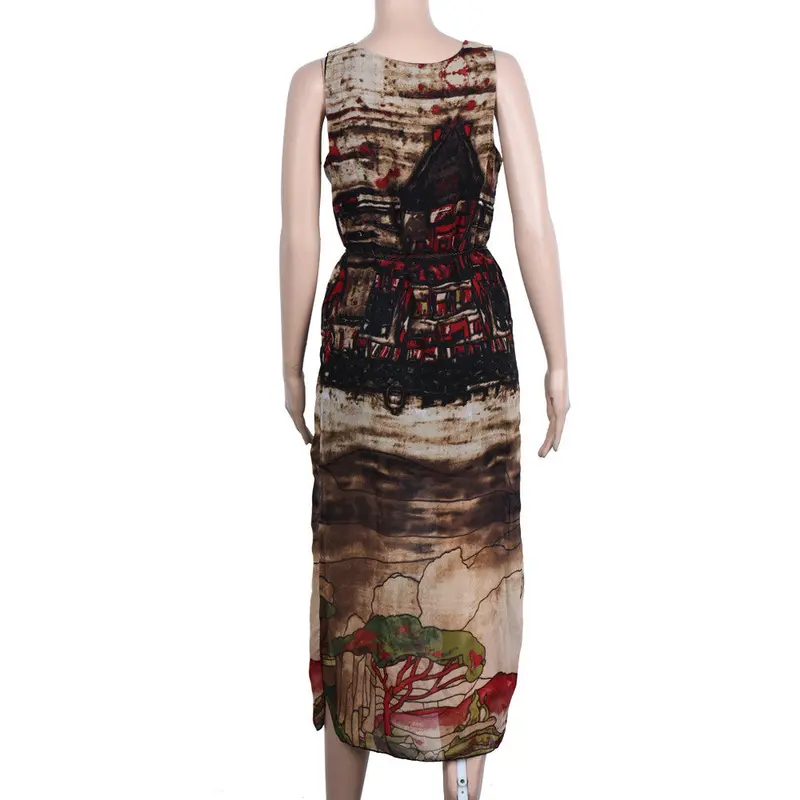 Women Sleeveless Chiffon Long Retro Elegant House Casual Beach Sundress Dress Robe Feida 4