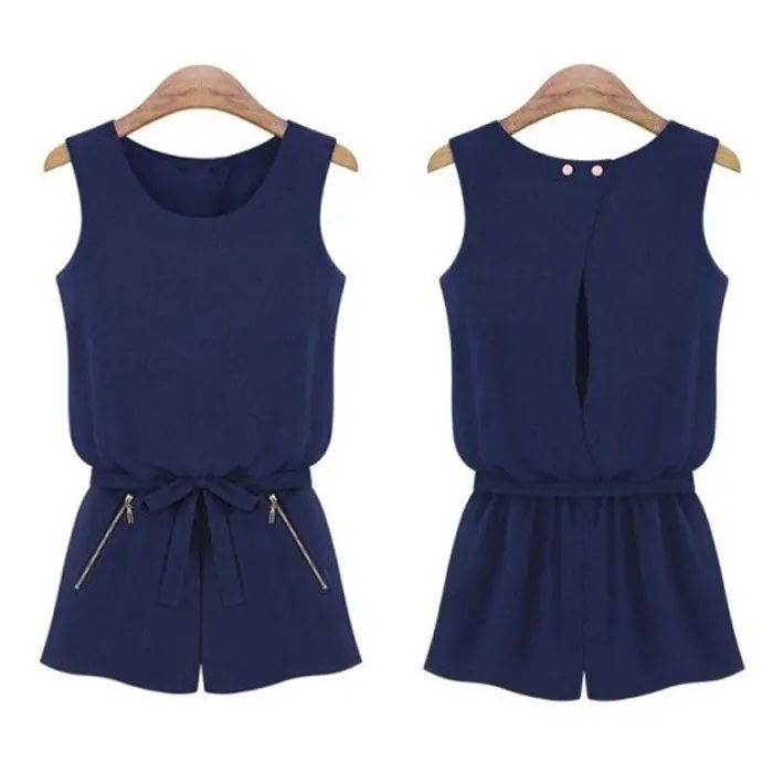 Women Sleeveless Jumpsuits Beach Bowknot Casual Shorts Jumpsuit Sexy Girls Lady Romper Loose Playsuit #G091 3