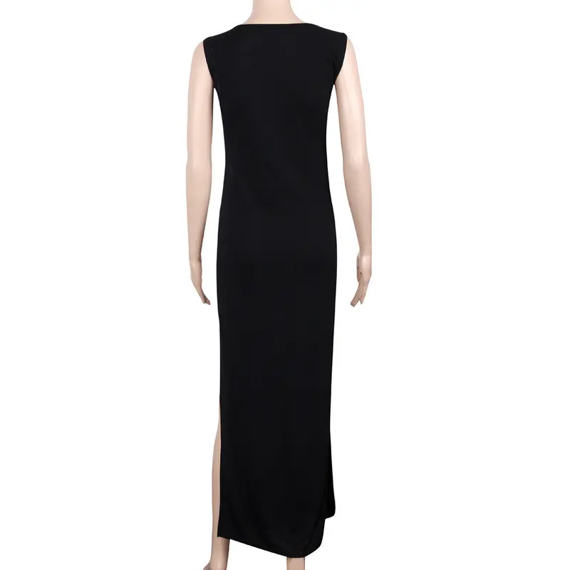 Women Sleeveless Maxi Dress Black Long Dress With Open Side Clubwear Vestidos De Fiesta Sale Feida 4