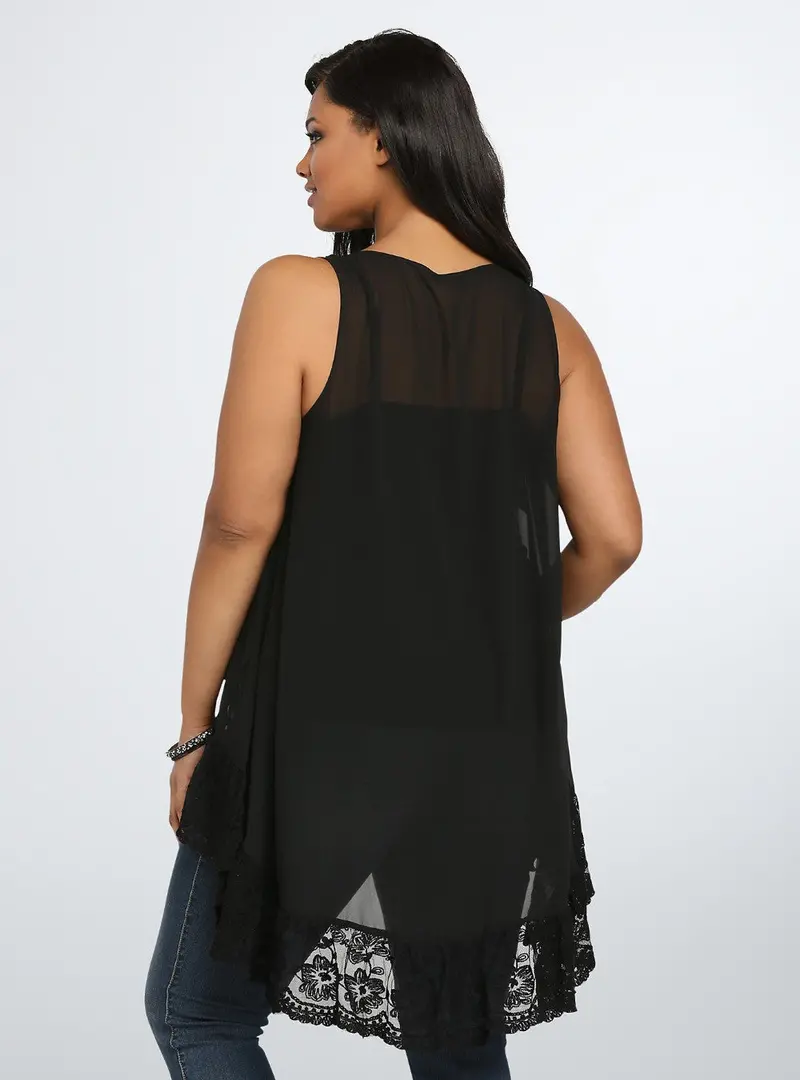 Women Sleeveless Sexy Blouse Big Size Women Clothing Black Lace Patchwork Casual Loose Tank Top Chiffon Blusas M0136 5