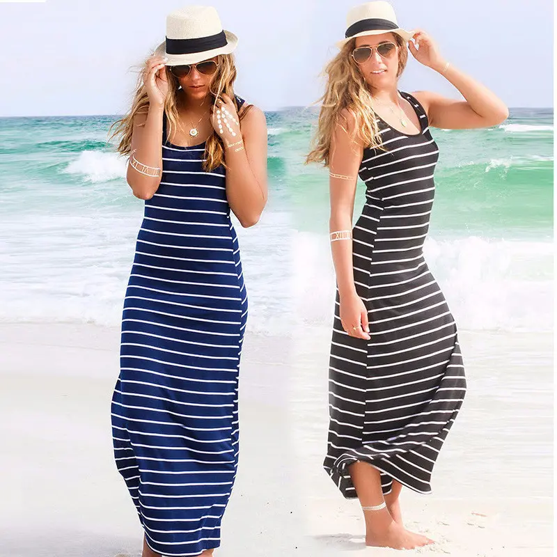Women Sleeveless Striped Loose Long Dress Beach Bohemian Party Casual Sundress Dress To Impress Plus Size Feida 8