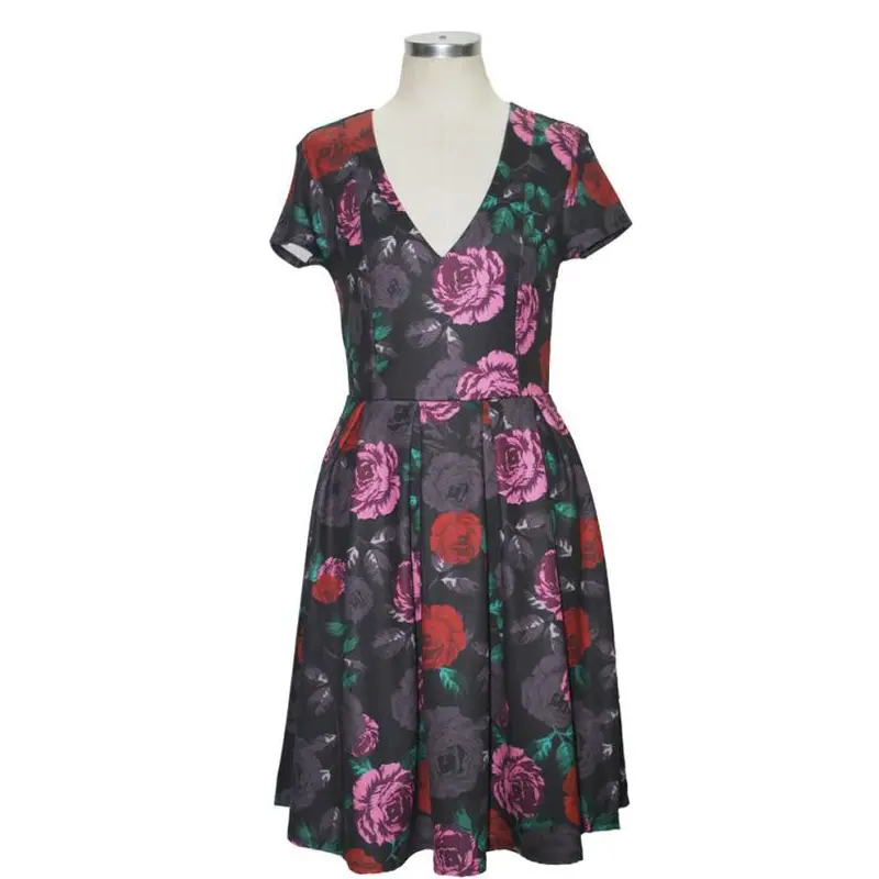 Women Slim Floral Print Dresses Elegant Short Sleeve Backless Dress Sexy Bodycon Mini Dress 2