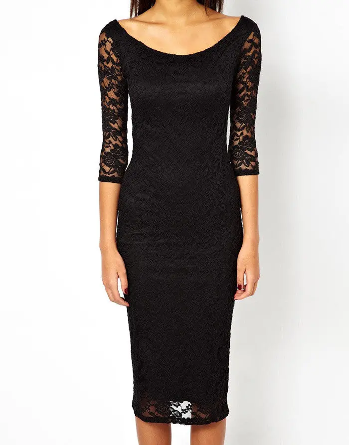 Women Slim Sexy Dresses Vestidos Women Half Lace Sleeve Patchwork Knee-Length Dress X0300 3