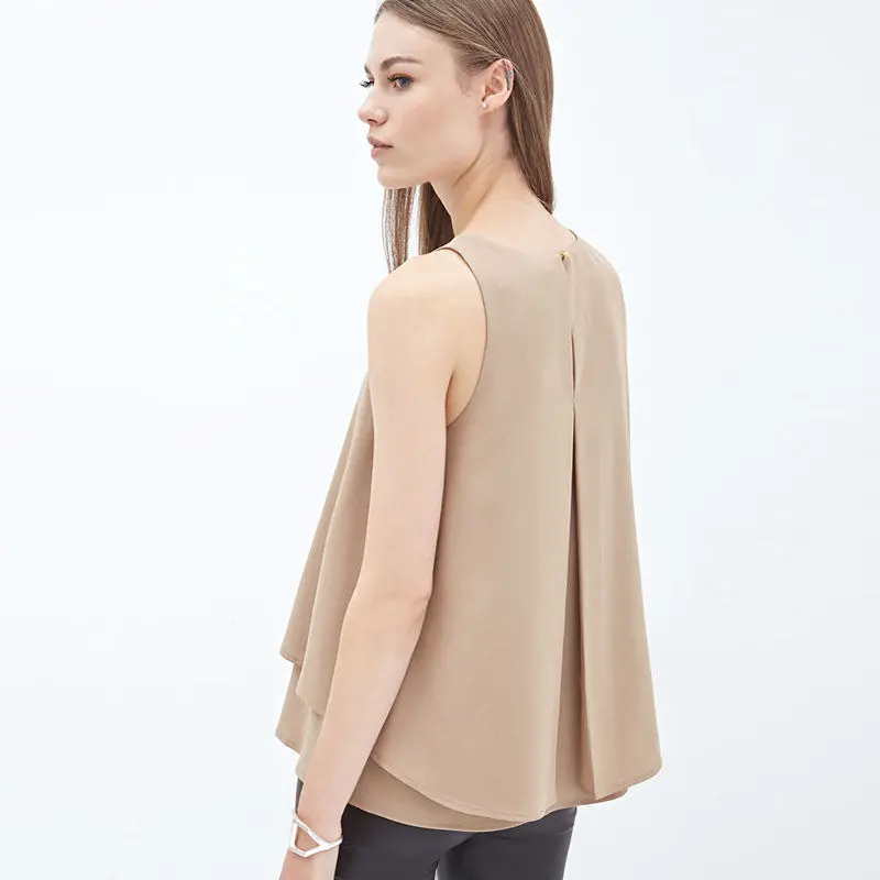 Women Slit Double Bottom Sleeveless Shirt Doll Chiffon Blouse Tops 4