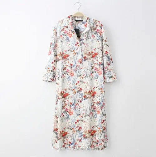 Women Slit Side Floral Print Shirt Women Lapel V Neck Long Sleeve Pullover Blouse Shirt Tops 1