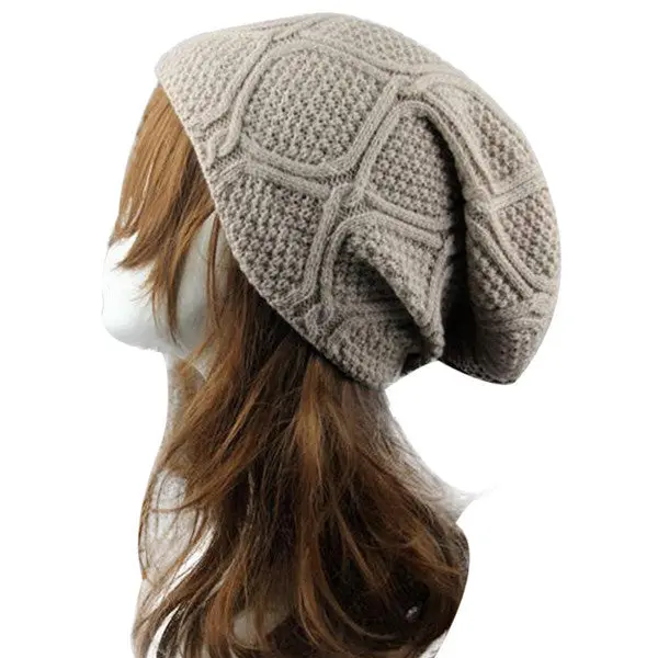 Women Slouchy Oversize Knitted Cap Warm Soft Beanies Solid Color Hip-Hop Skullies Beanie Hat Gorro Casual Caps 1
