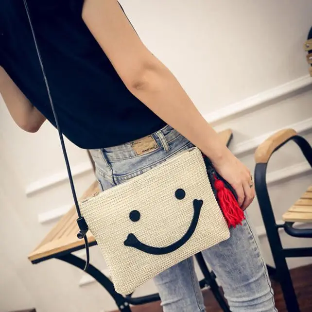 Women Smile Face Bags Knit Design Handbag Cross Body Shoulder Messenger Bags Handbags Women Famous S 1