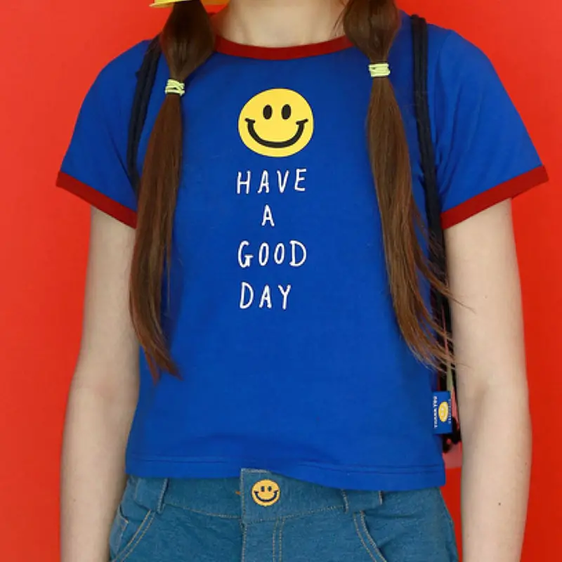 Women Smile Letter Printed Blusa Short Sleeve Shirt Tops Blouse Top Cropped Feminino Basic Tees 1