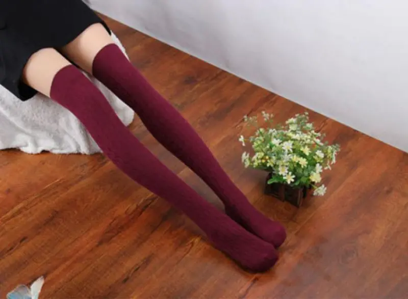 Women Socks Cotton Women Knit Over Knee Thigh Spiral Pattern High Boot Socks 1
